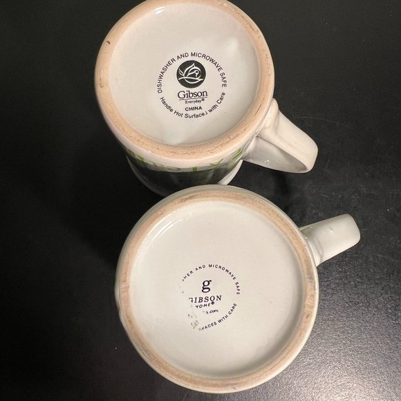 Pair of GIBSON  TEA & COFFEE Ceramic Mugs with Word Cloud Collage Patterns - Picture 11 of 13